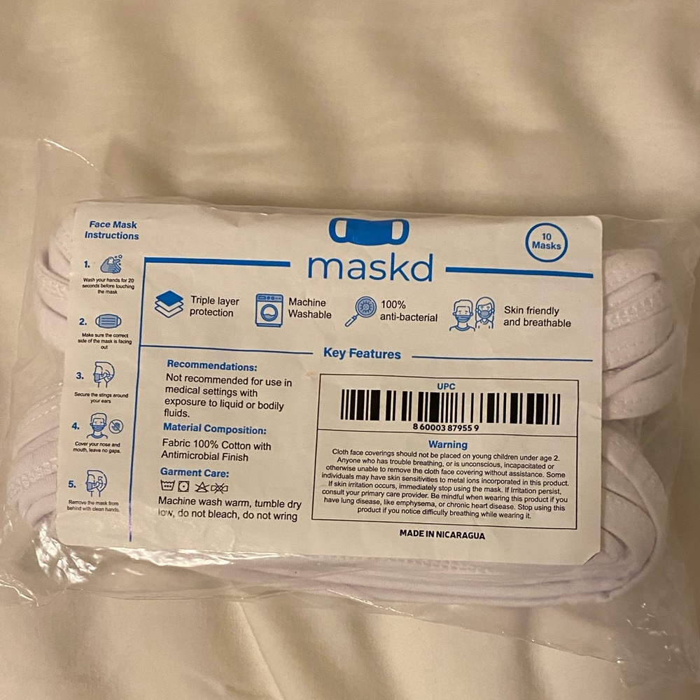 BRAND NEW White Cloth Masks (10pc.)